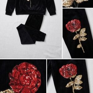 Black Sequin Rose Women's Jogger Set